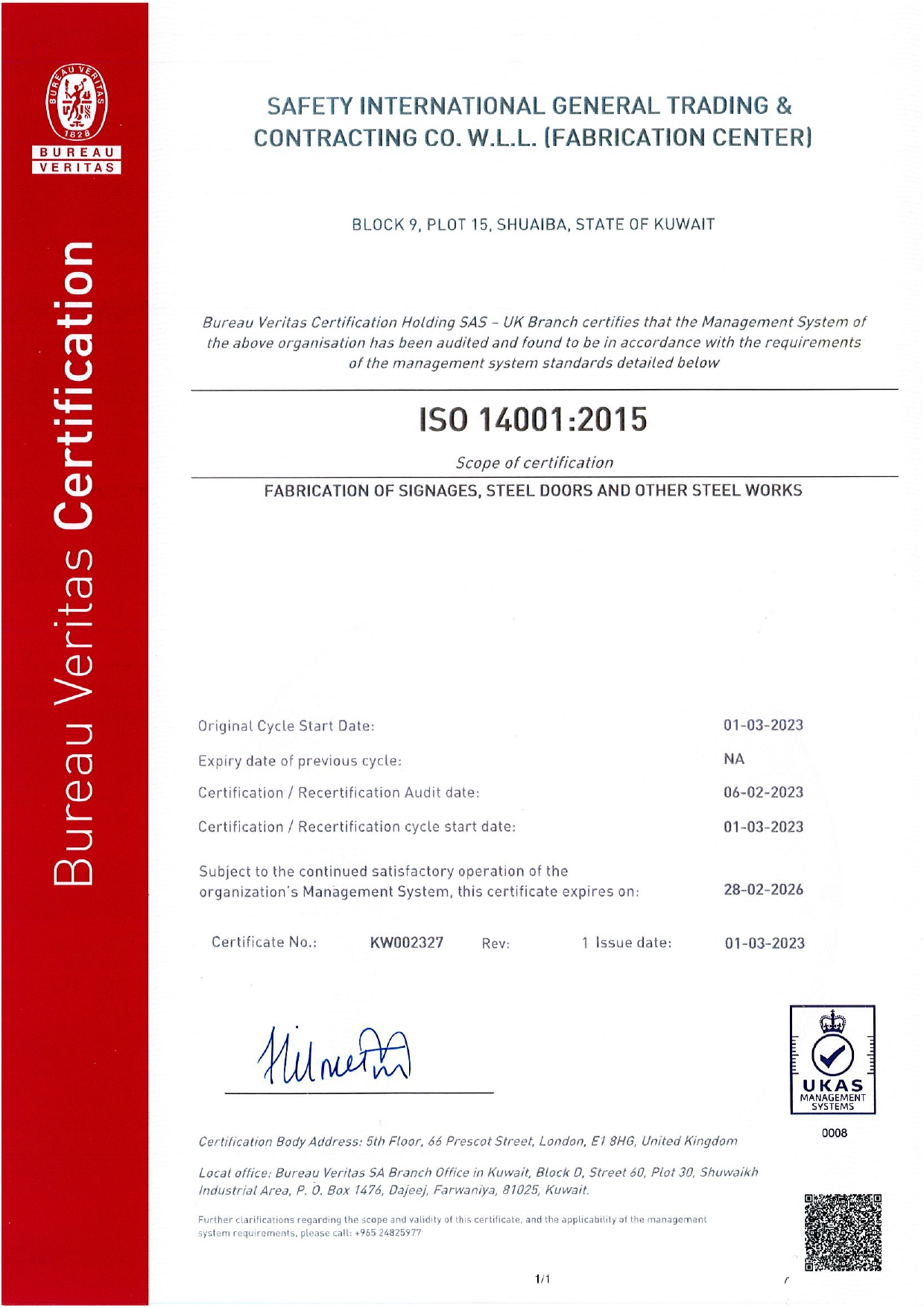 ISO 14001 certificate