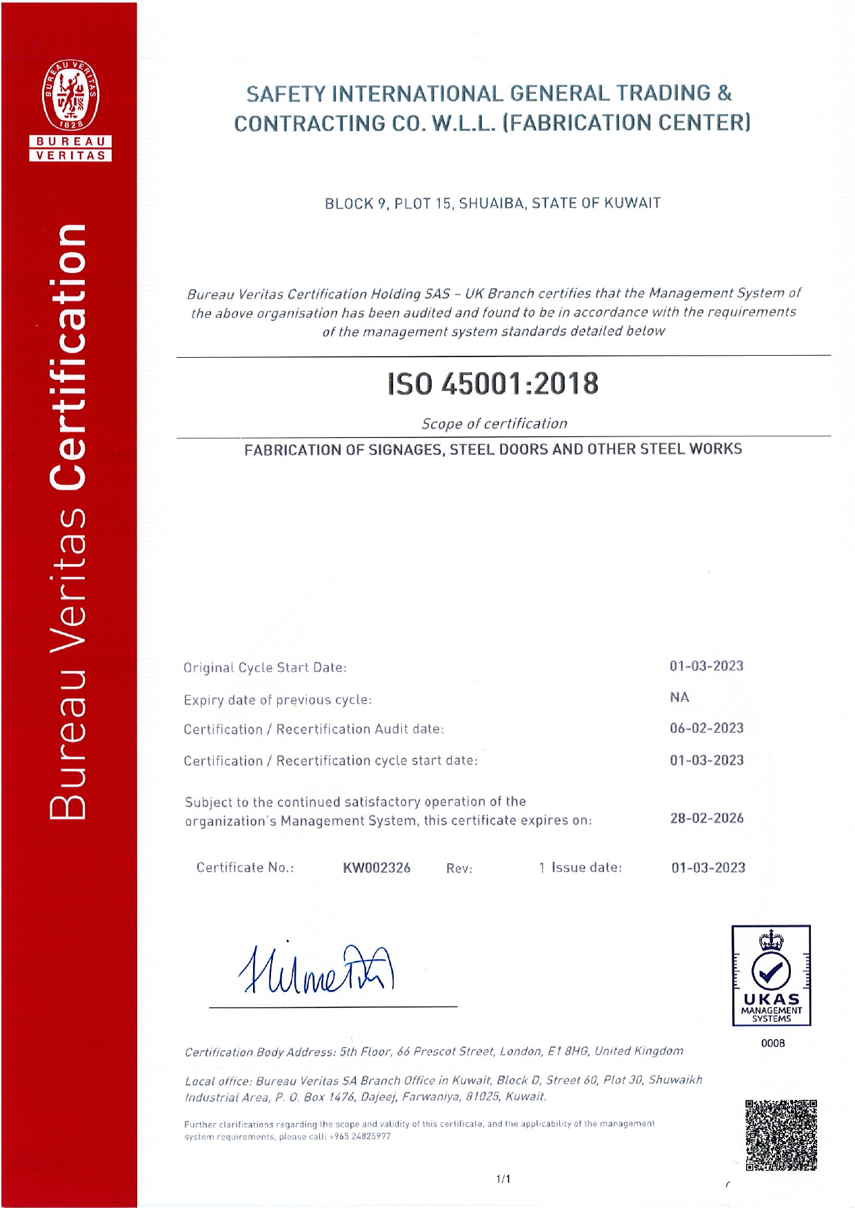 ISO 45001 certificate