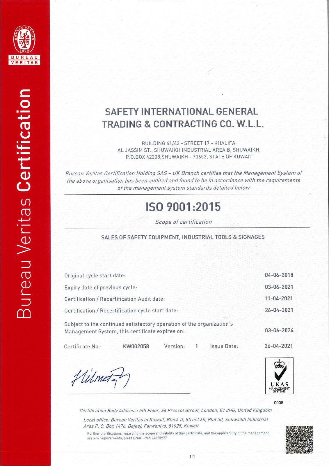 ISO 9001 certifcate